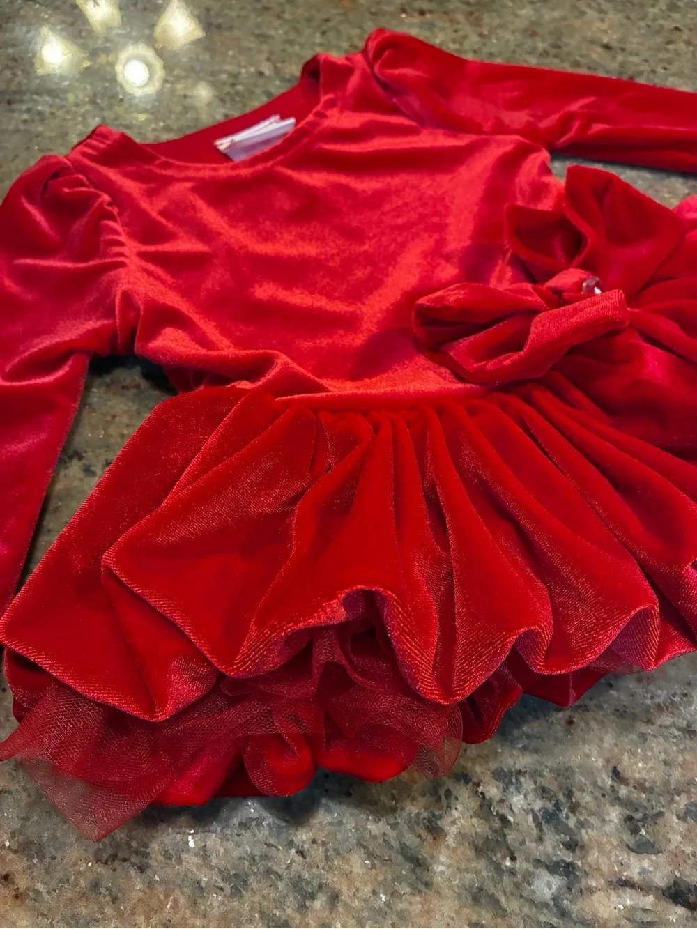 Nannette Red Velvet Bow-Accent Girls Holiday Dress, Size: 12 months